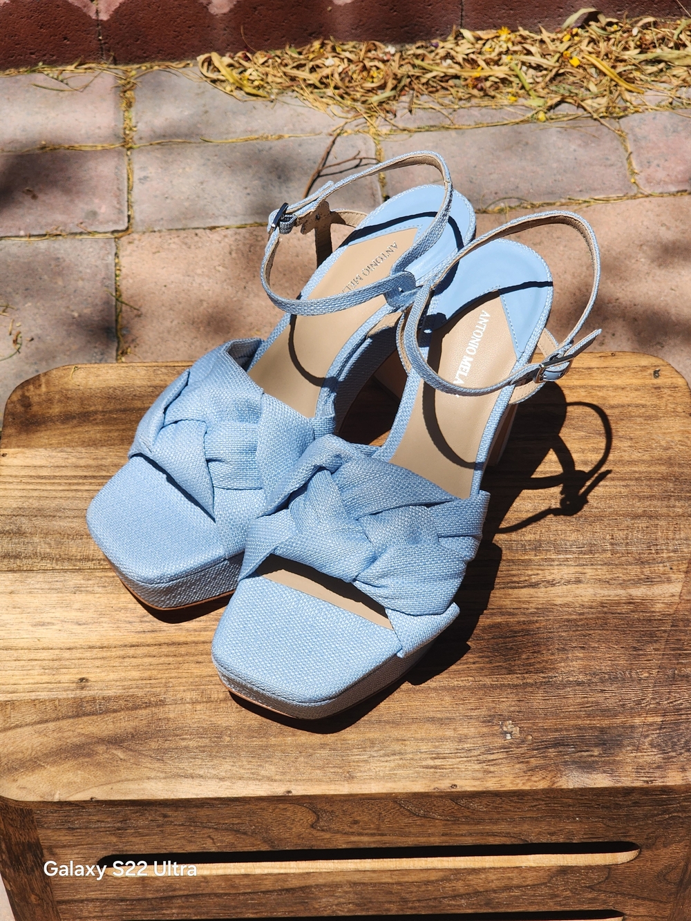 Antonio Melani Blue Linen Platform Heels Braided Sandals Size 9.5 - Picture 3 of 8